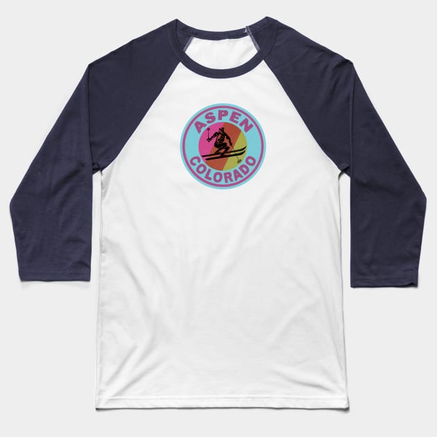 Aspen Colorado Skiing Ski Baseball T-Shirt by heybert00